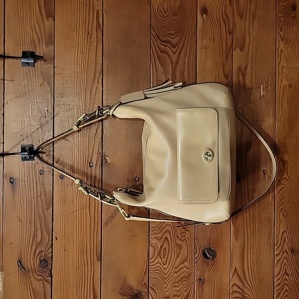 Coach Cream Leather Crossbody Hobo with Gold Hardware